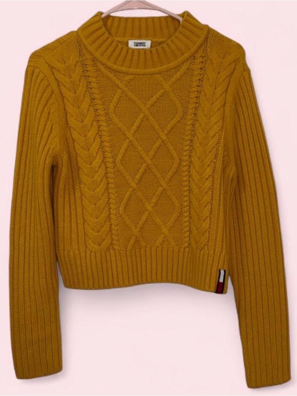 Tommy Hilfiger Mustard Cable-Knit Crewneck Sweater